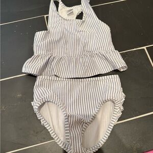 Ruffle Butts Blue and White Striped Swimsuit Set